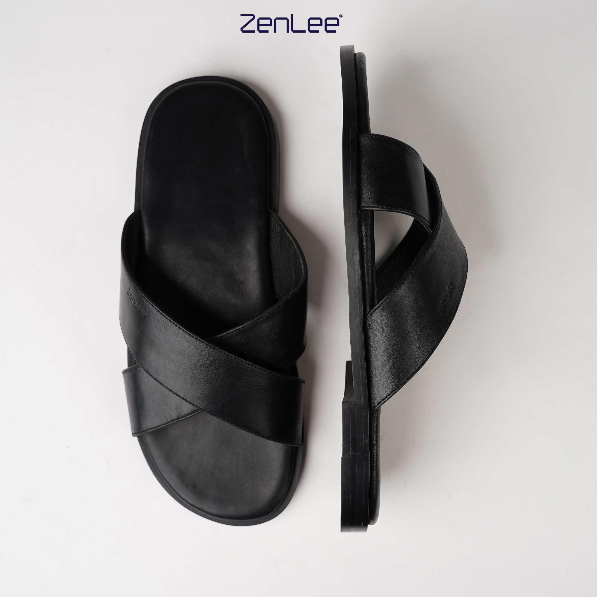 LEATHER CROSS STRAP SANDALS
