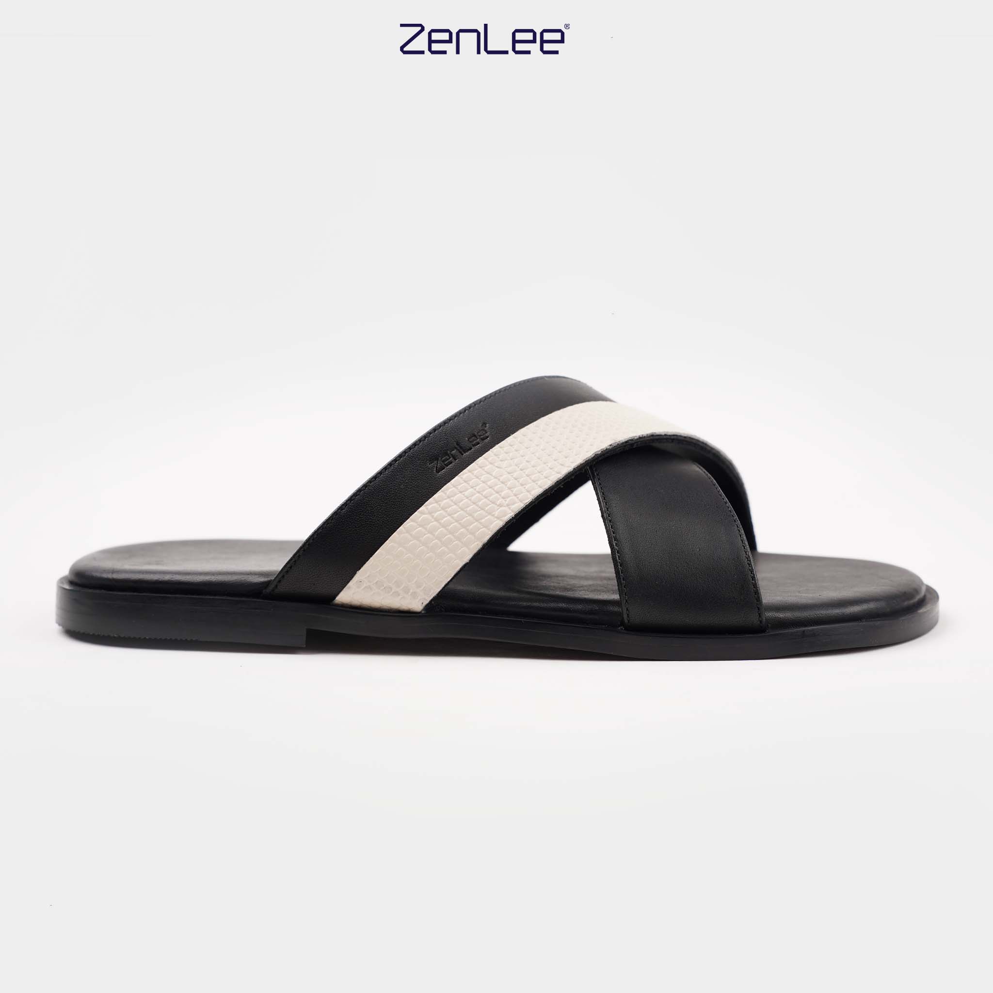 LEATHER CROSS STRAP SANDALS