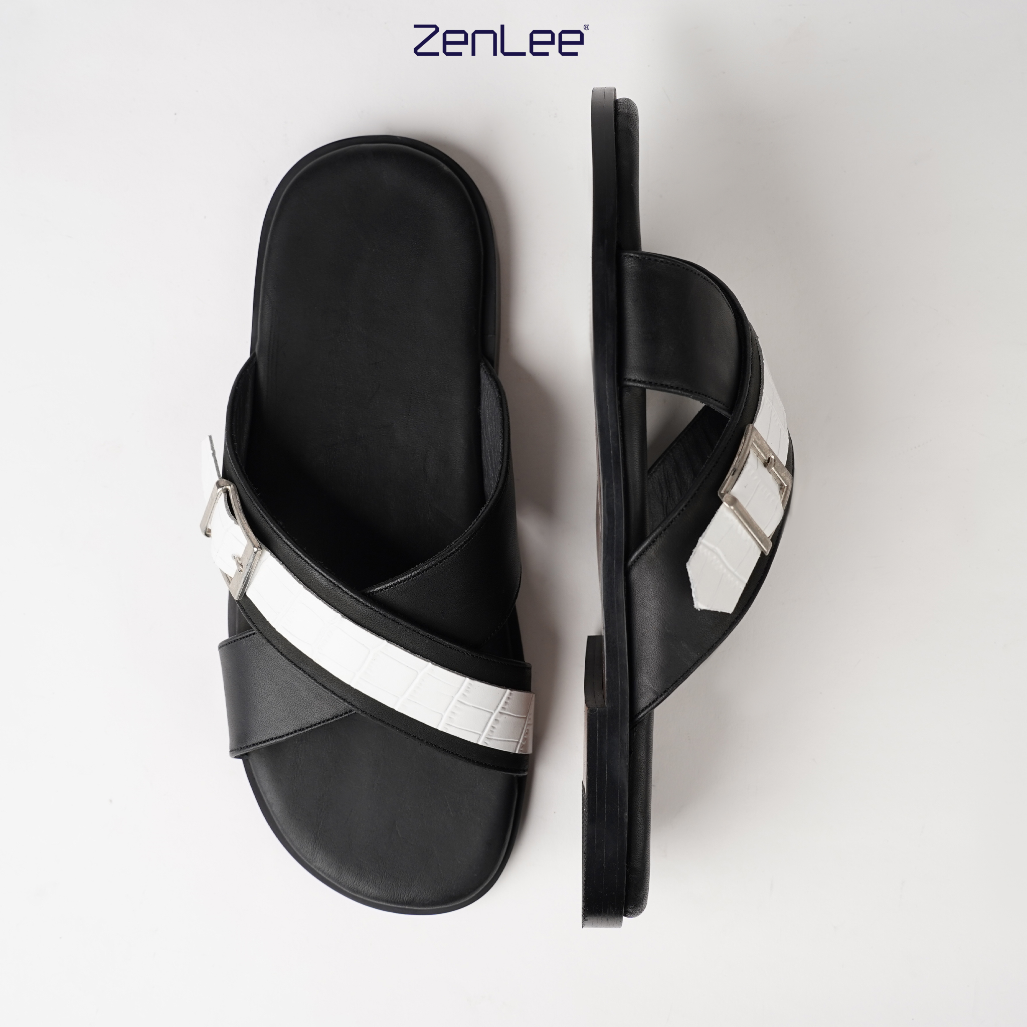 LEATHER STRAP SANDALS WITH X BUCKLE